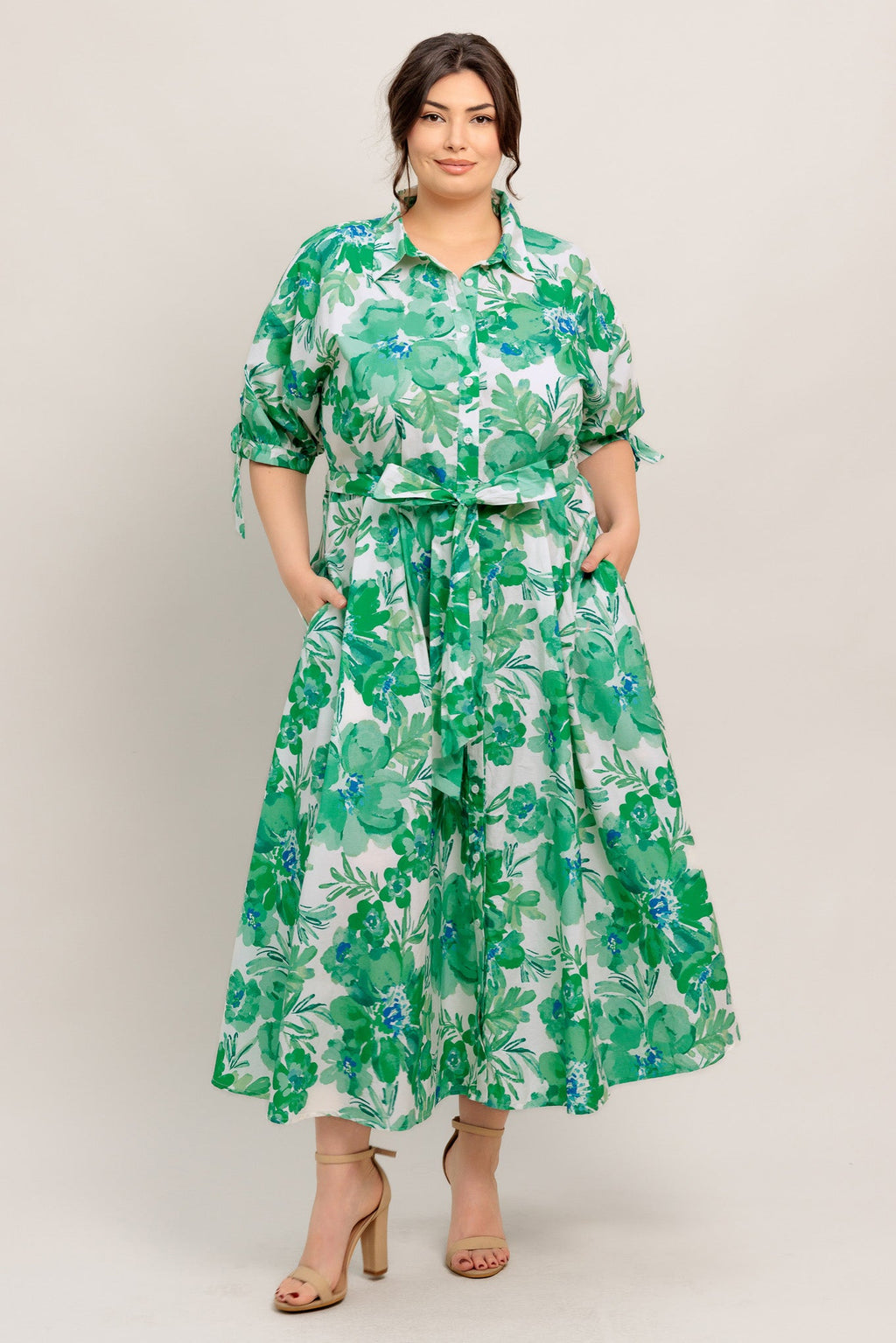 SIMPLY IN BLOOM WOVEN MIDI SHIRT DRESS