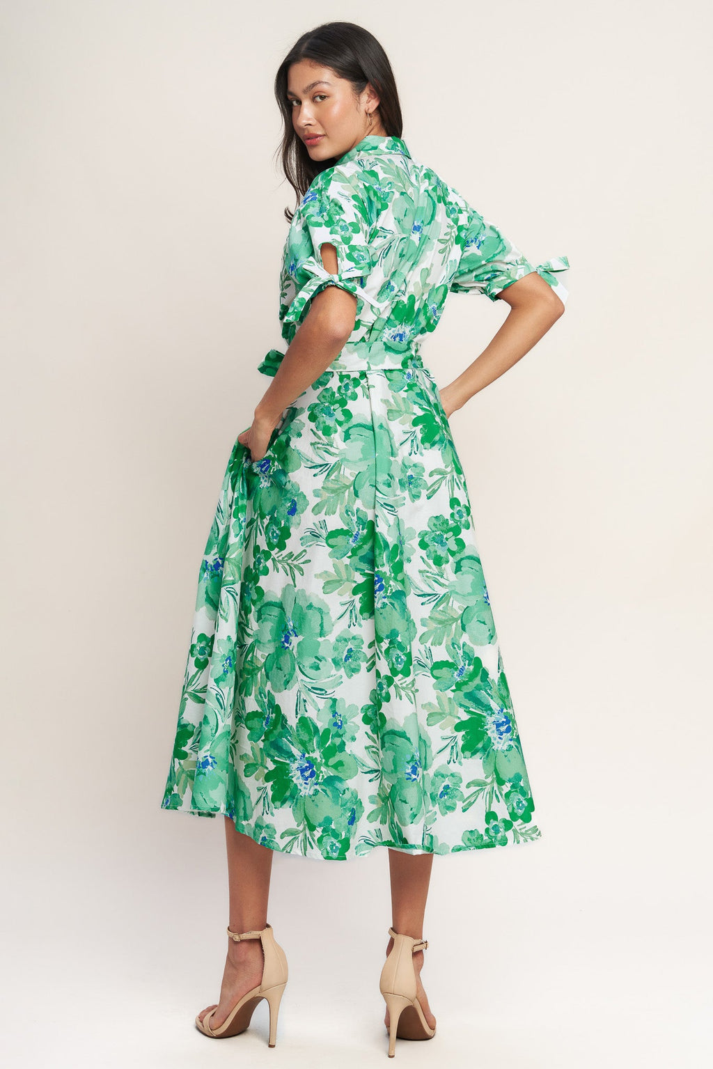 SIMPLY IN BLOOM WOVEN MIDI SHIRT DRESS