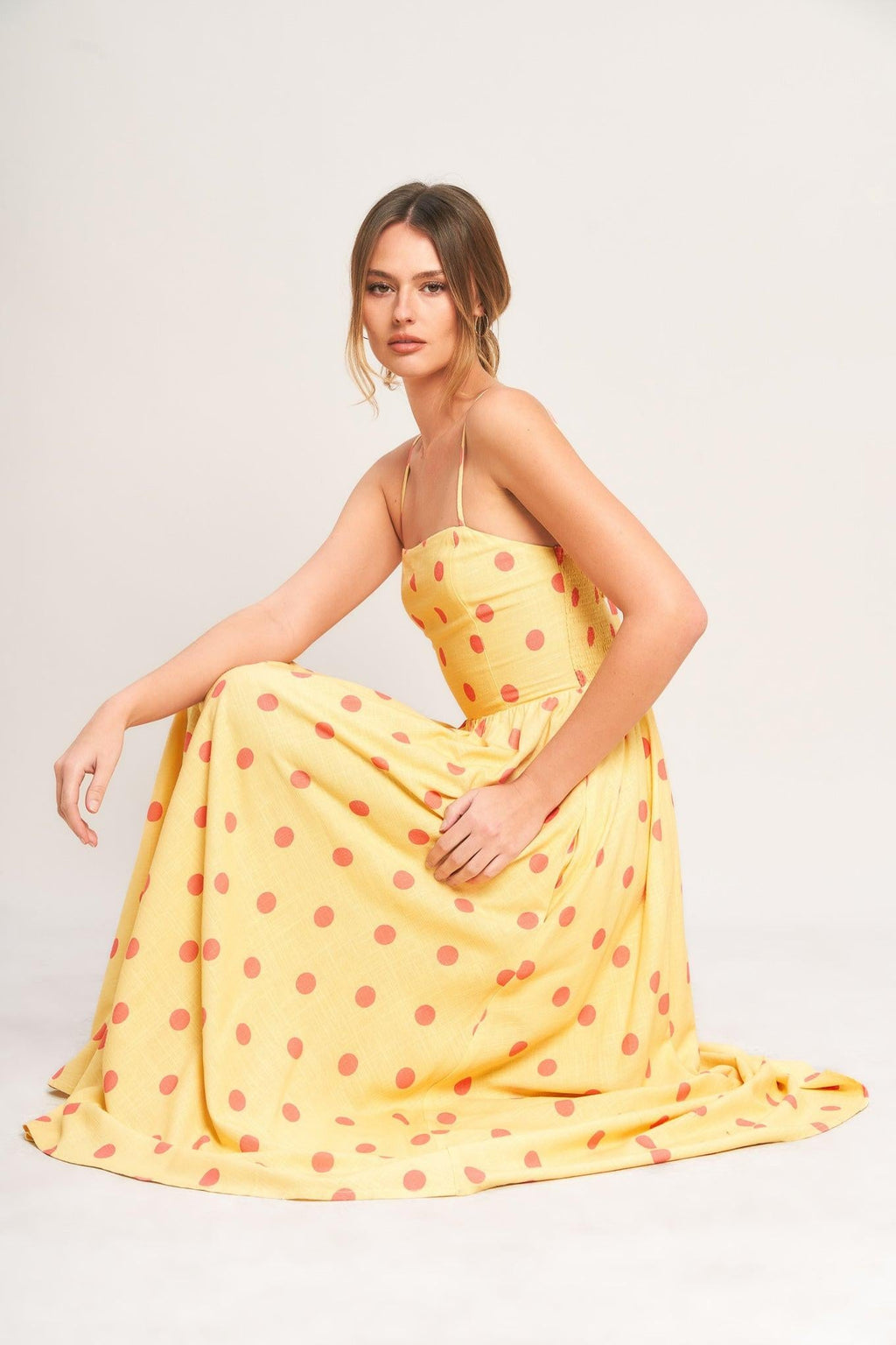Golden Summer Polka Woven Midi Dress