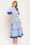 PARIS MORNING BLUE WOVEN MIDI DRESS