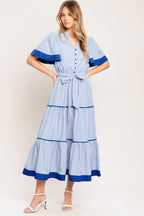 PARIS MORNING BLUE WOVEN MIDI DRESS