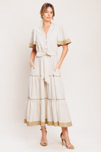 PARIS MORNING TAUPE WOVEN MIDI DRESS
