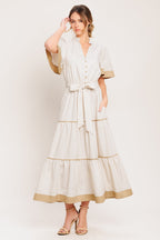 PARIS MORNING TAUPE WOVEN MIDI DRESS
