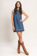 ARTISAN-INSPIRED DENIM MINI SHIFT DRESS