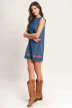 ARTISAN-INSPIRED DENIM MINI SHIFT DRESS