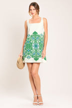 GREEN MOTIF WOVEN MINI DRESS