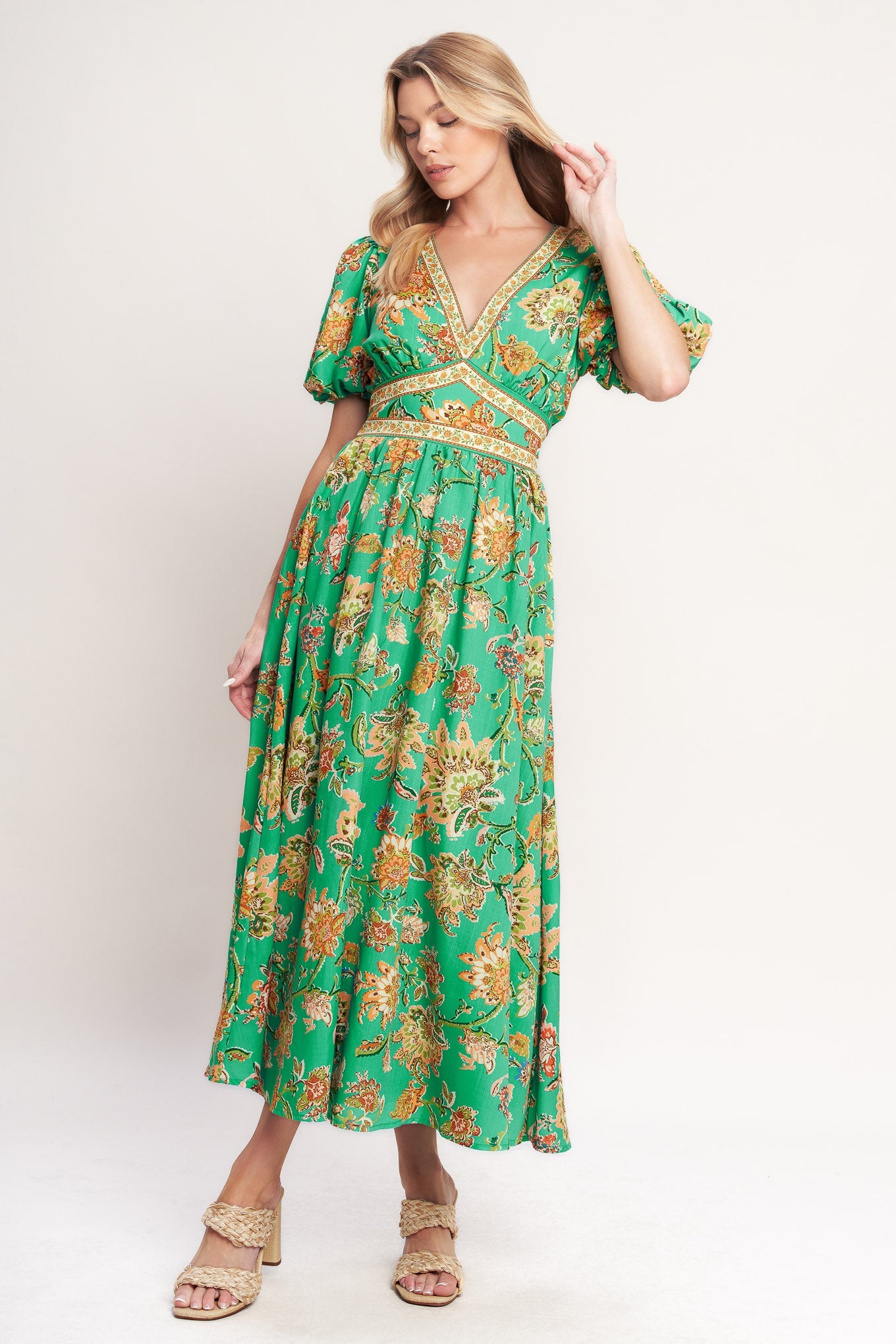 TROPICAL STATE OF HEART WOVEN MIDI DRESS