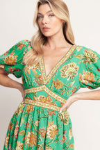 TROPICAL STATE OF HEART WOVEN MIDI DRESS