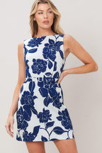 NAVY ESSENCE WOVEN MINI DRESS