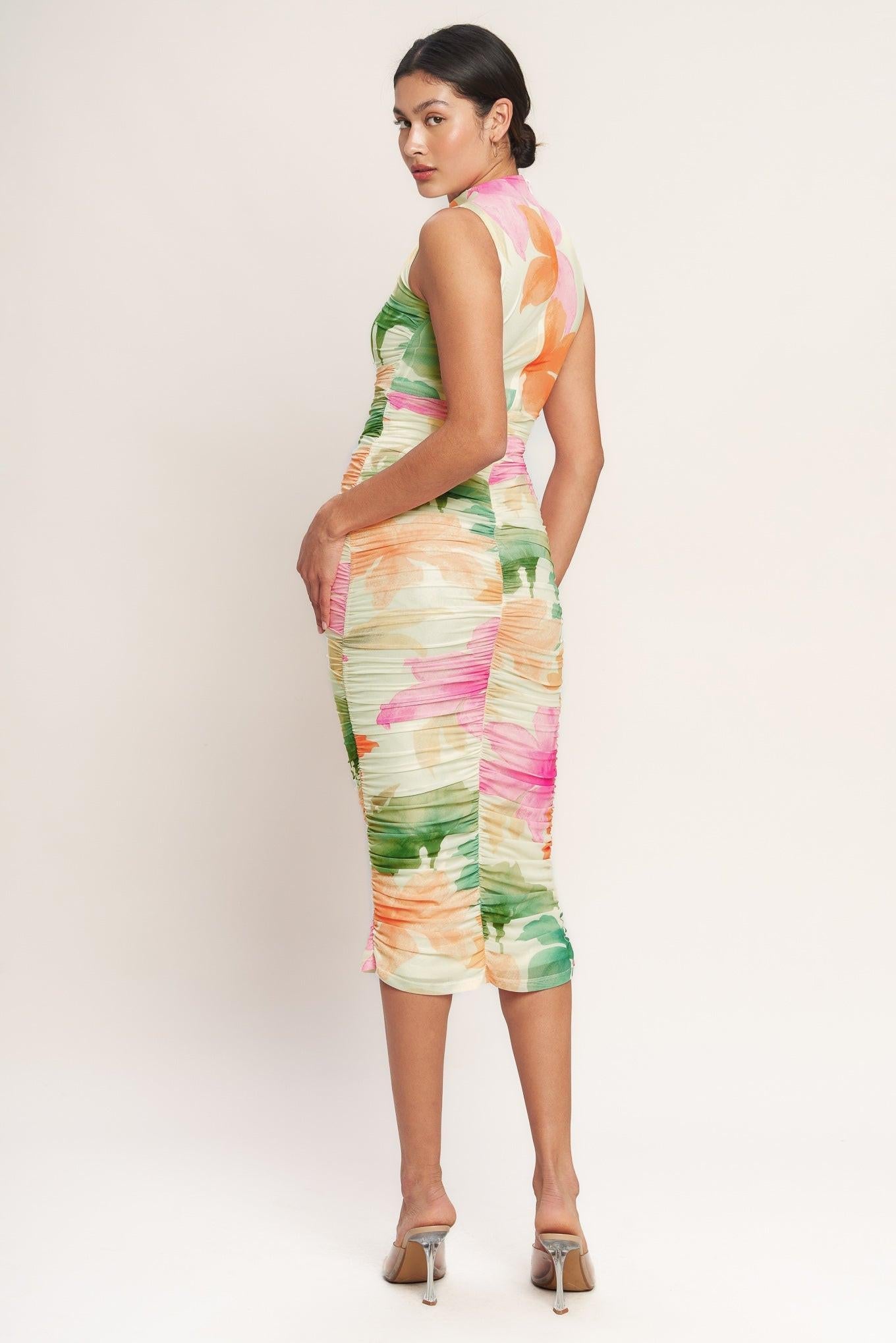 Colorful Confidence Power Mesh Midi Dress