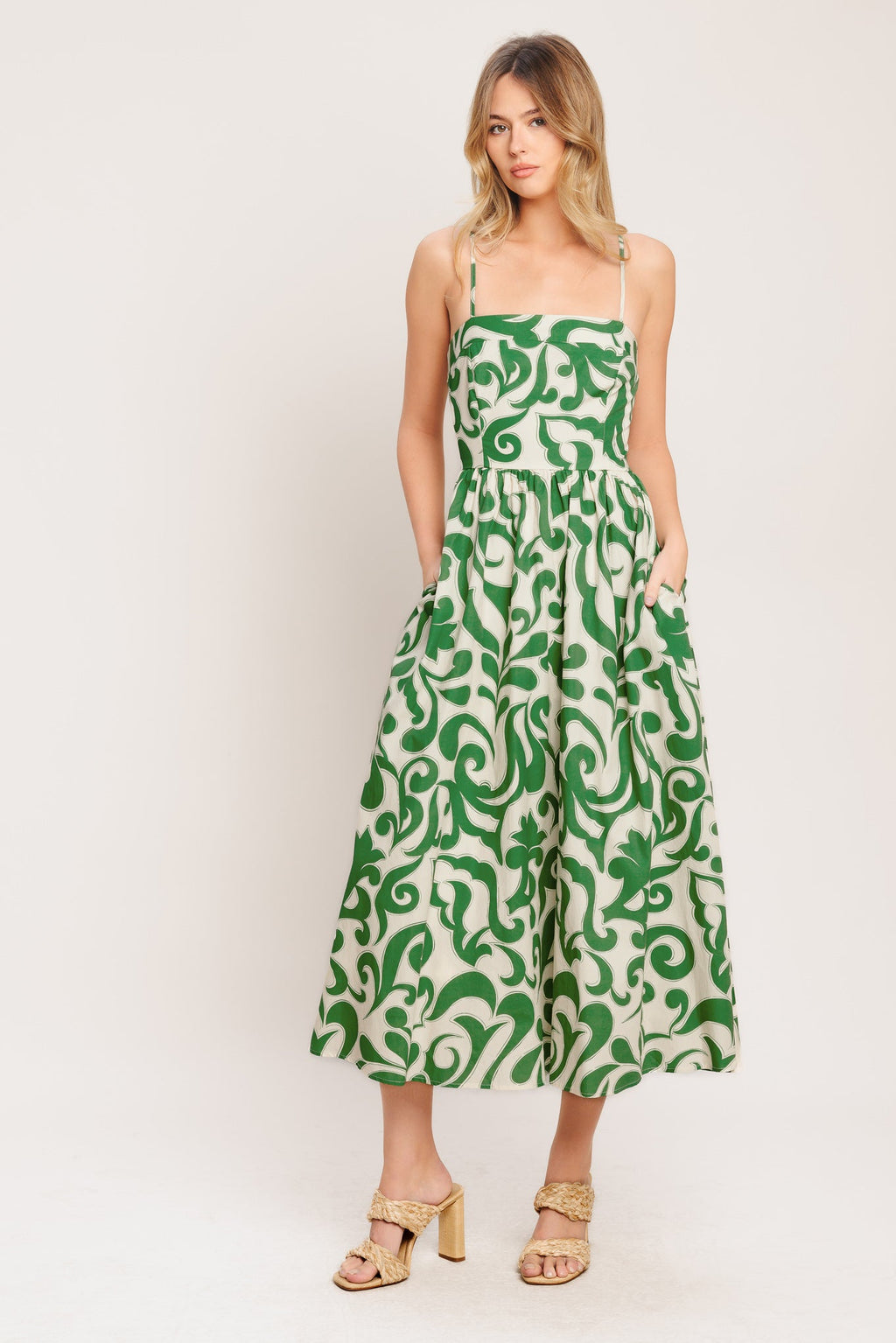 ART NOUVEAU FLORAL WOVEN MIDI DRESS