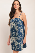 SEA BREEZE PAISLEY DENIM MINI DRESS
