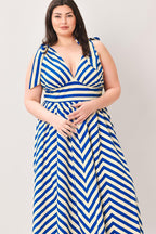 BLUE VOYAGE STRIPE WOVEN MIDI DRESS