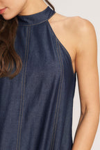 Midnight Flow Woven Midi Halter Dress