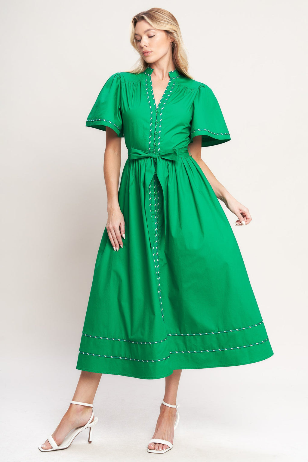EVERGREEN ROMANCE WOVEN MIDI DRESS