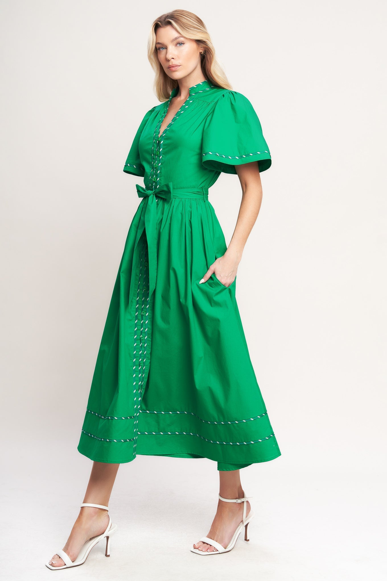 EVERGREEN ROMANCE WOVEN MIDI DRESS
