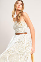 Elegant Garden Woven Lace Midi Dress