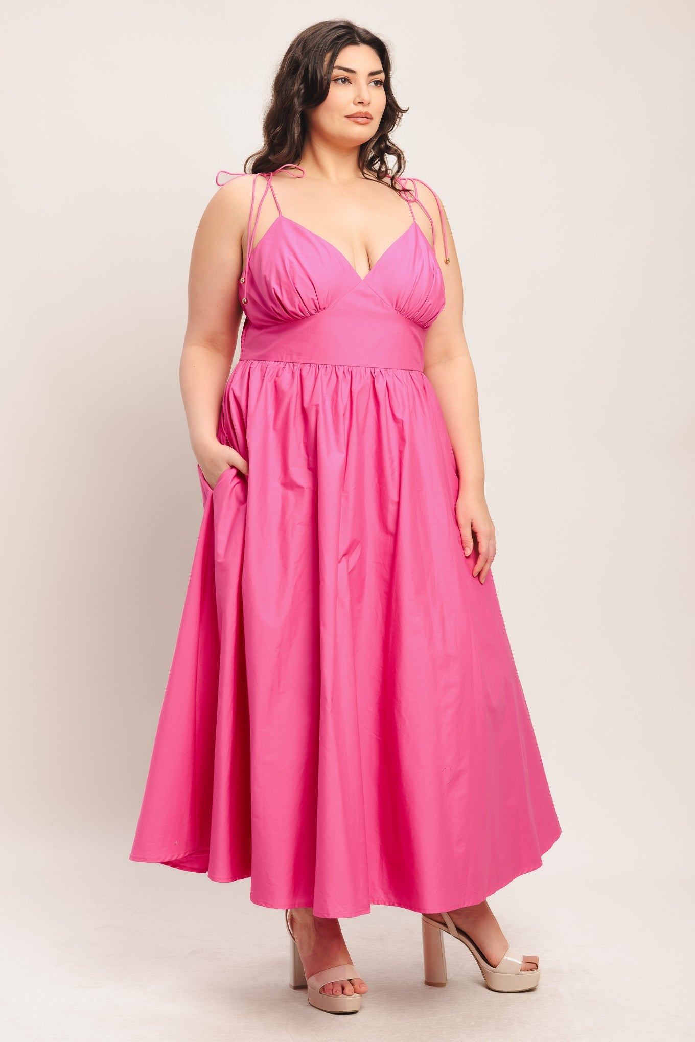 PRETTY IN PINK WOVEN MIDI DRESS