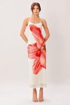 BLOOM STATEMENT POWER MESH CAMI MIDI DRESS