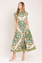 Emerald Ornate Midi Shirt Dress