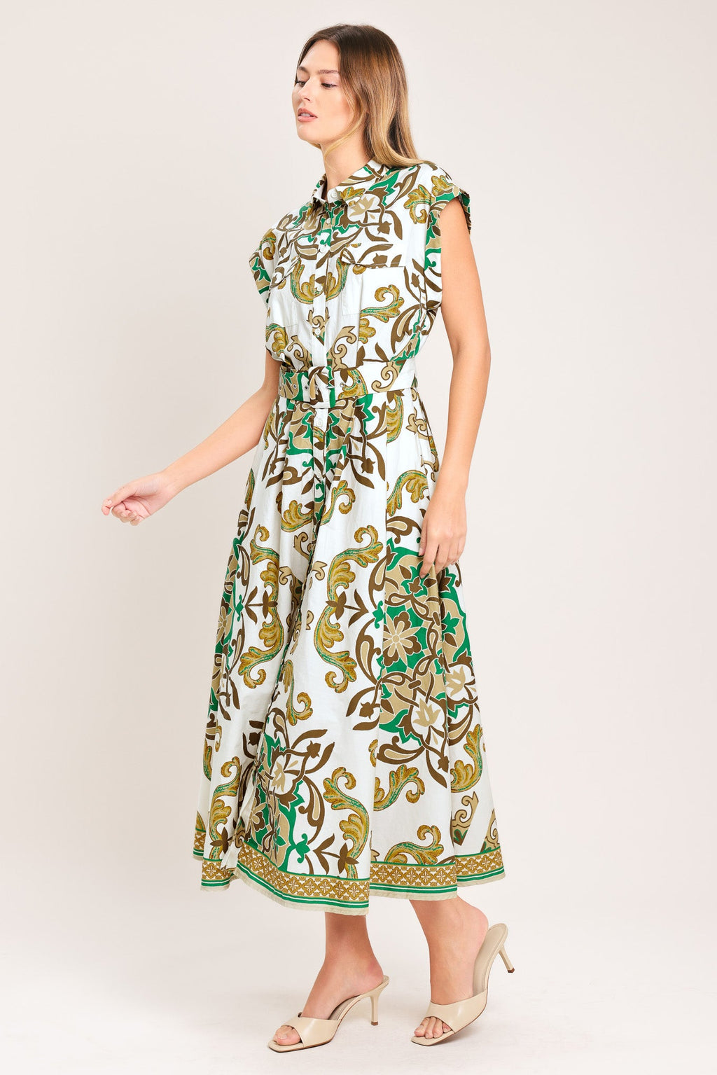 Emerald Ornate Midi Shirt Dress
