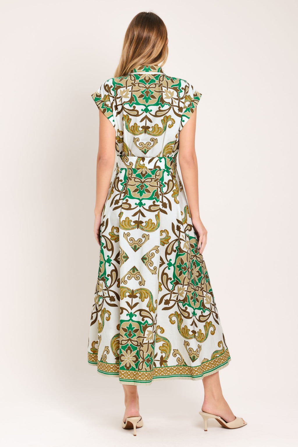 Emerald Ornate Midi Shirt Dress