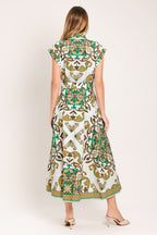 Emerald Ornate Midi Shirt Dress