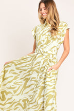 Soft Zebra Woven Midi Shirt Dress