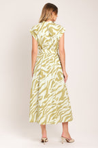 Soft Zebra Woven Midi Shirt Dress