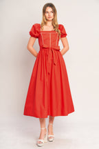 SUNSET ROMANCE WOVEN MIDI DRESS