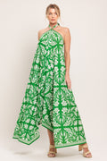 Emerald Bloom Woven Midi Scarf Dress