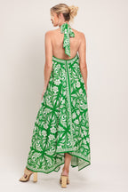 EMERALD BLOOM WOVEN MIDI SCARF DRESS