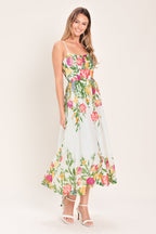 SHADOW FLORAL WOVEN MIDI DRESS