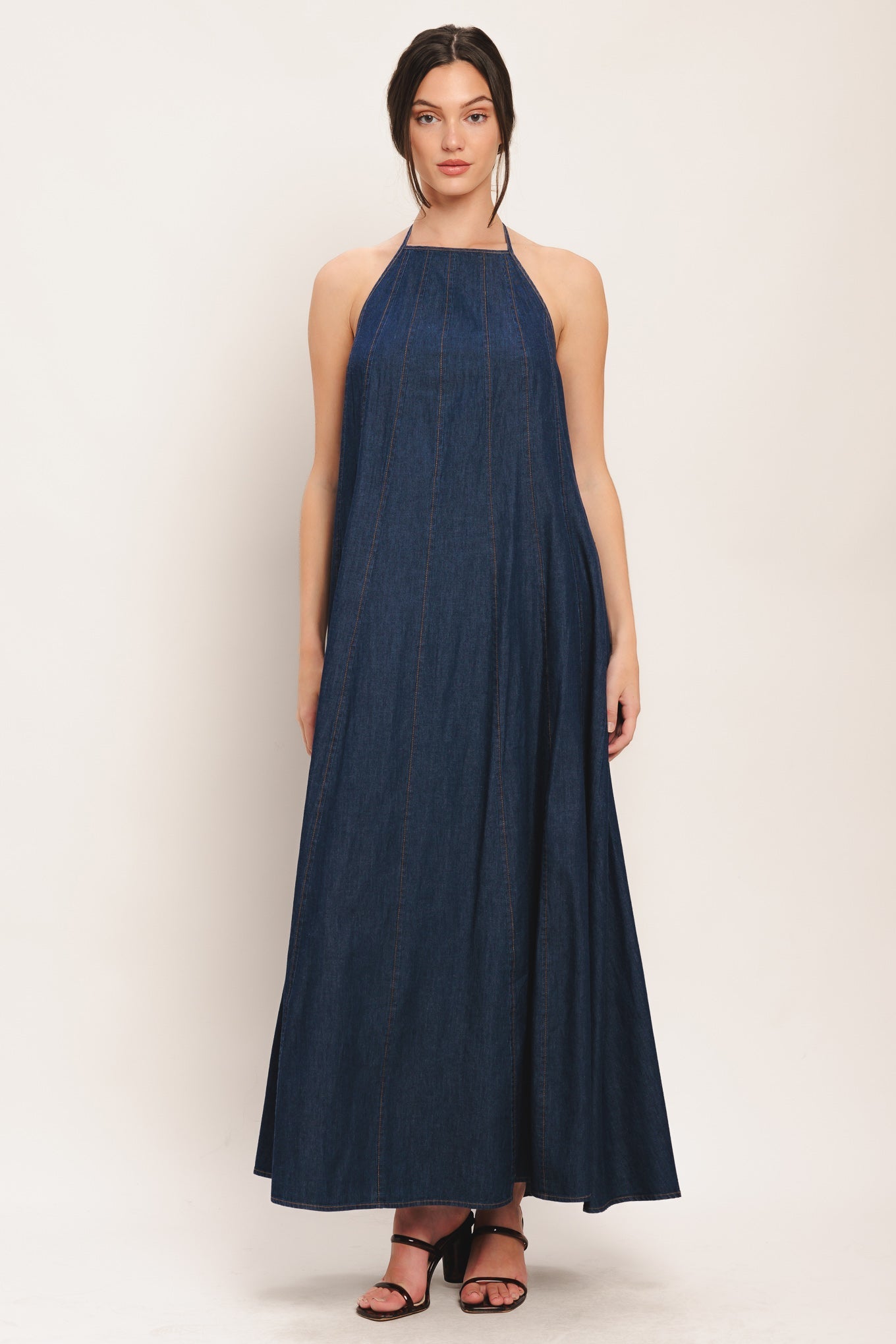 QUIET STATEMENT DENIM MIDI DRESS