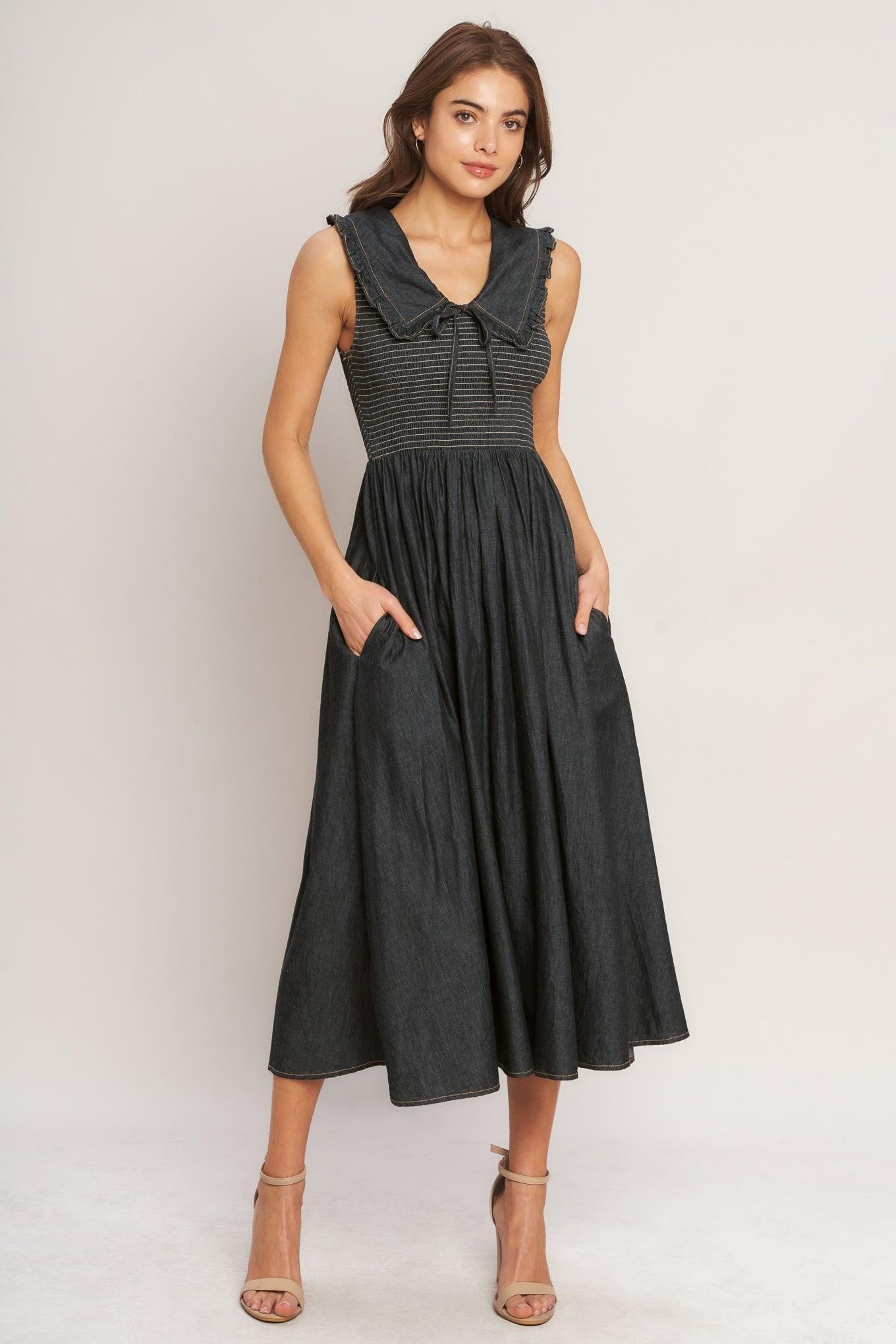 Dark Elegance Woven Midi Dress