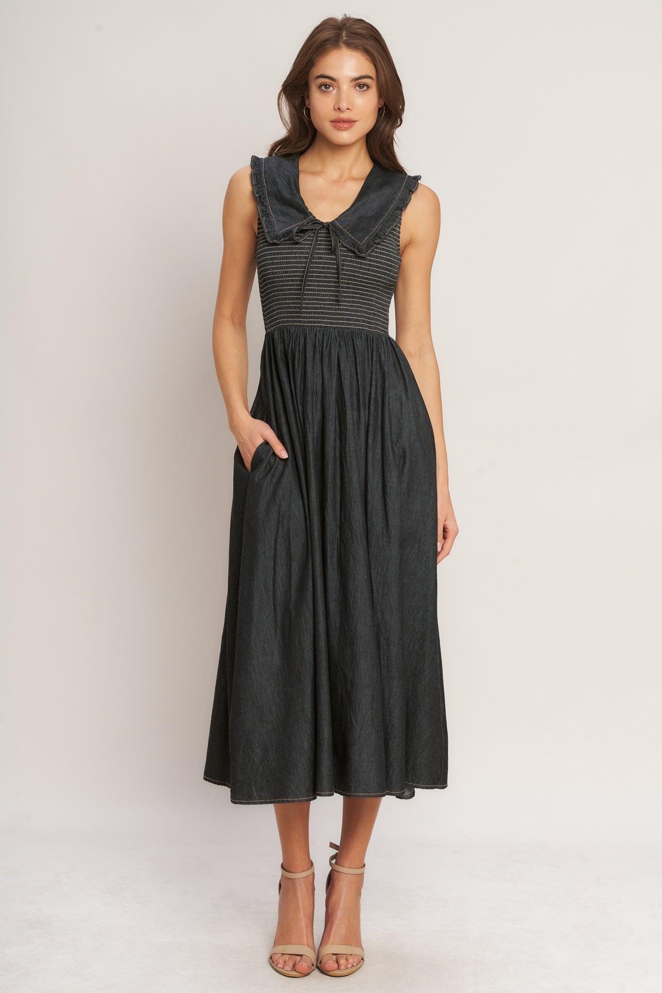 Dark Elegance Woven Midi Dress