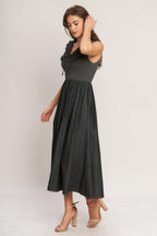 Dark Elegance Woven Midi Dress