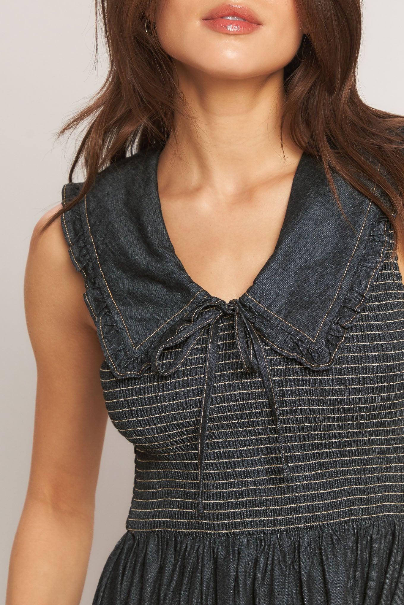 Dark Elegance Woven Midi Dress