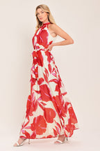 Fiji Flower Halter Woven Maxi Dress