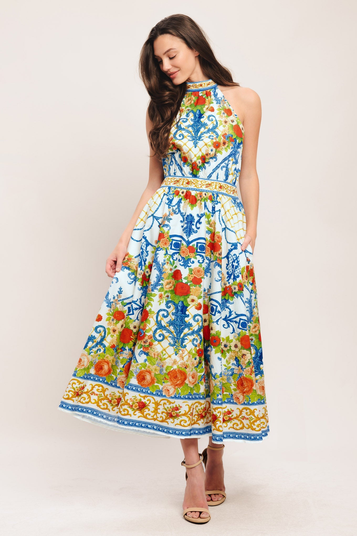 CERAMIC FLORA WOVEN MIDI DRESS