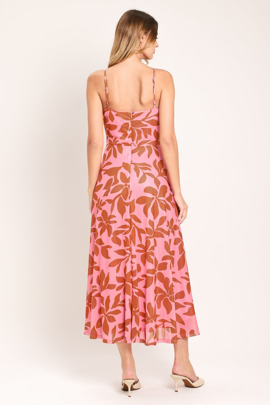 Rosy Haven Power Mesh Midi Dress