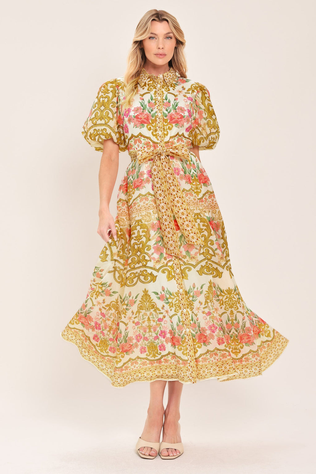 Chateau Rose Midi Shirt Dress