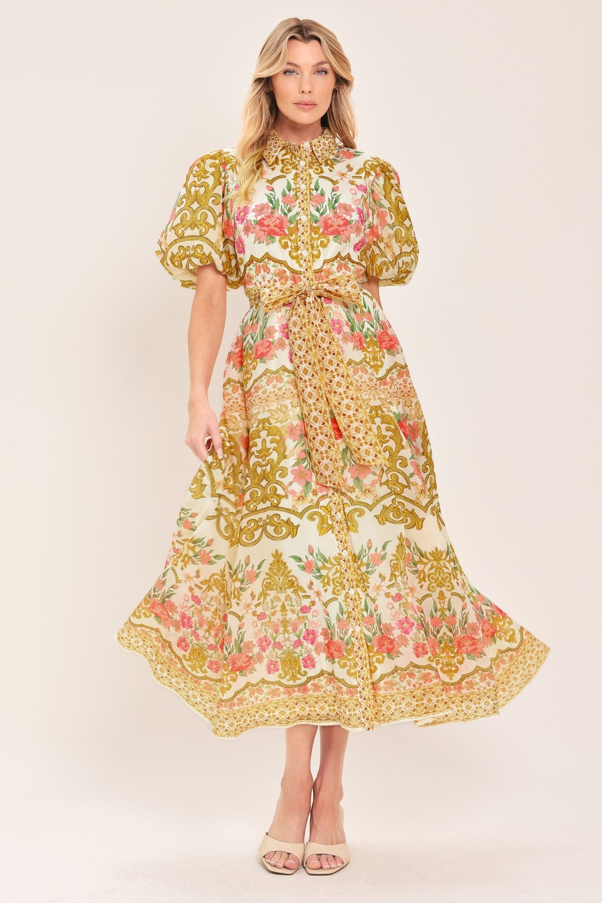 Chateau Rose Midi Shirt Dress