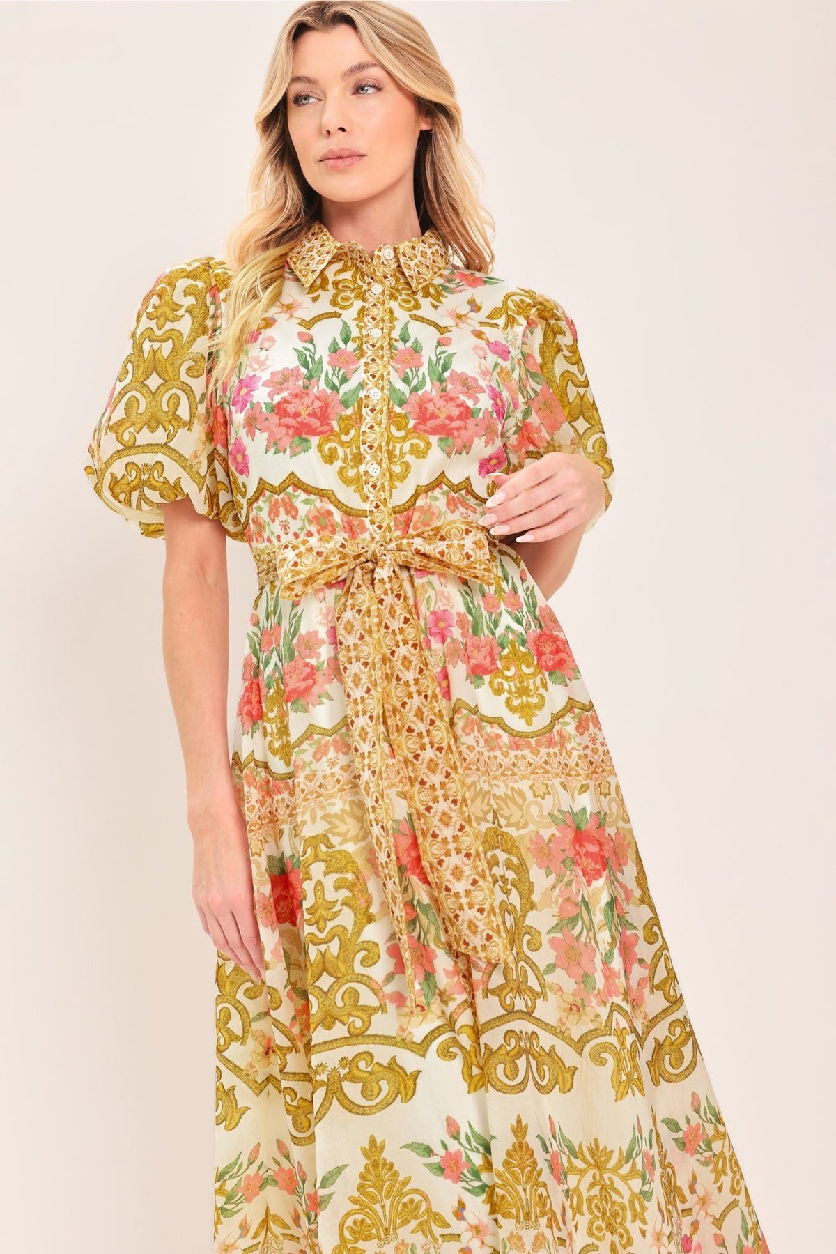 Chateau Rose Midi Shirt Dress
