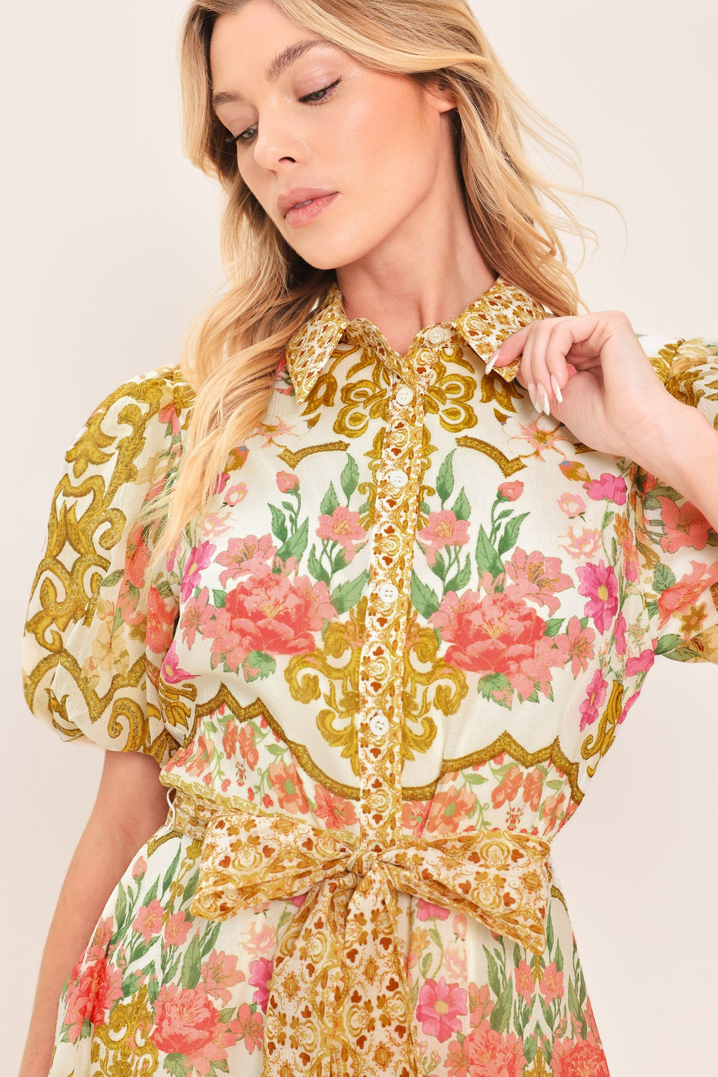 Chateau Rose Midi Shirt Dress