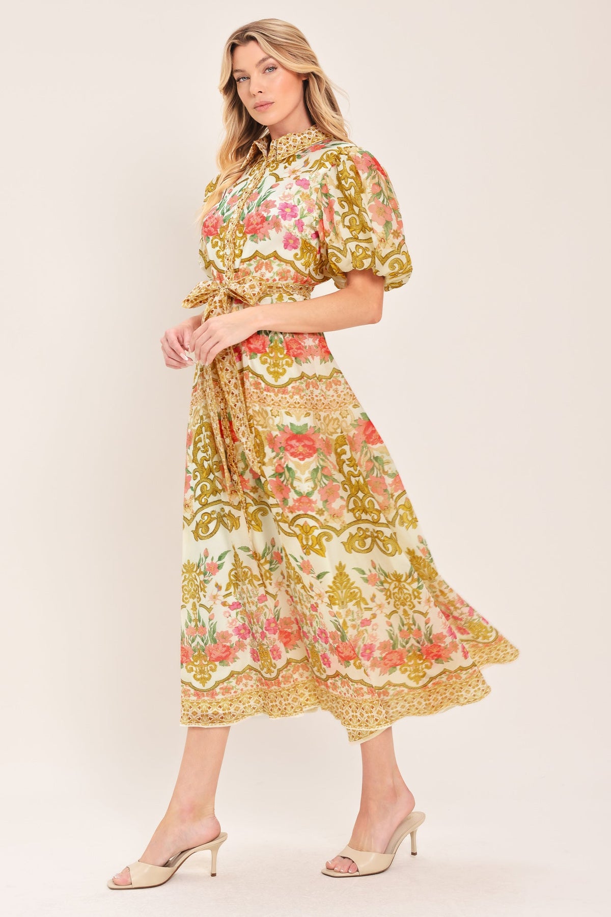 Chateau Rose Midi Shirt Dress