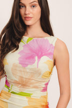 WARM BREEZE BLOOMS POWER MESH MAXI DRESS