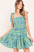 Mint Blossom Babydoll Woven Mini Dress