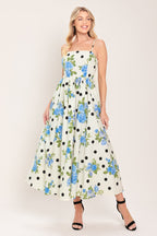 RETRO FLORA WOVEN MIDI DRESS