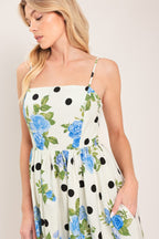 RETRO FLORA WOVEN MIDI DRESS